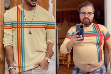 Hombre mortificado después de comprar un suéter en línea, pero se ve diferente en él