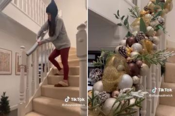 Mujer hace adornos navideños para sus escaleras y también son fáciles de quitar
