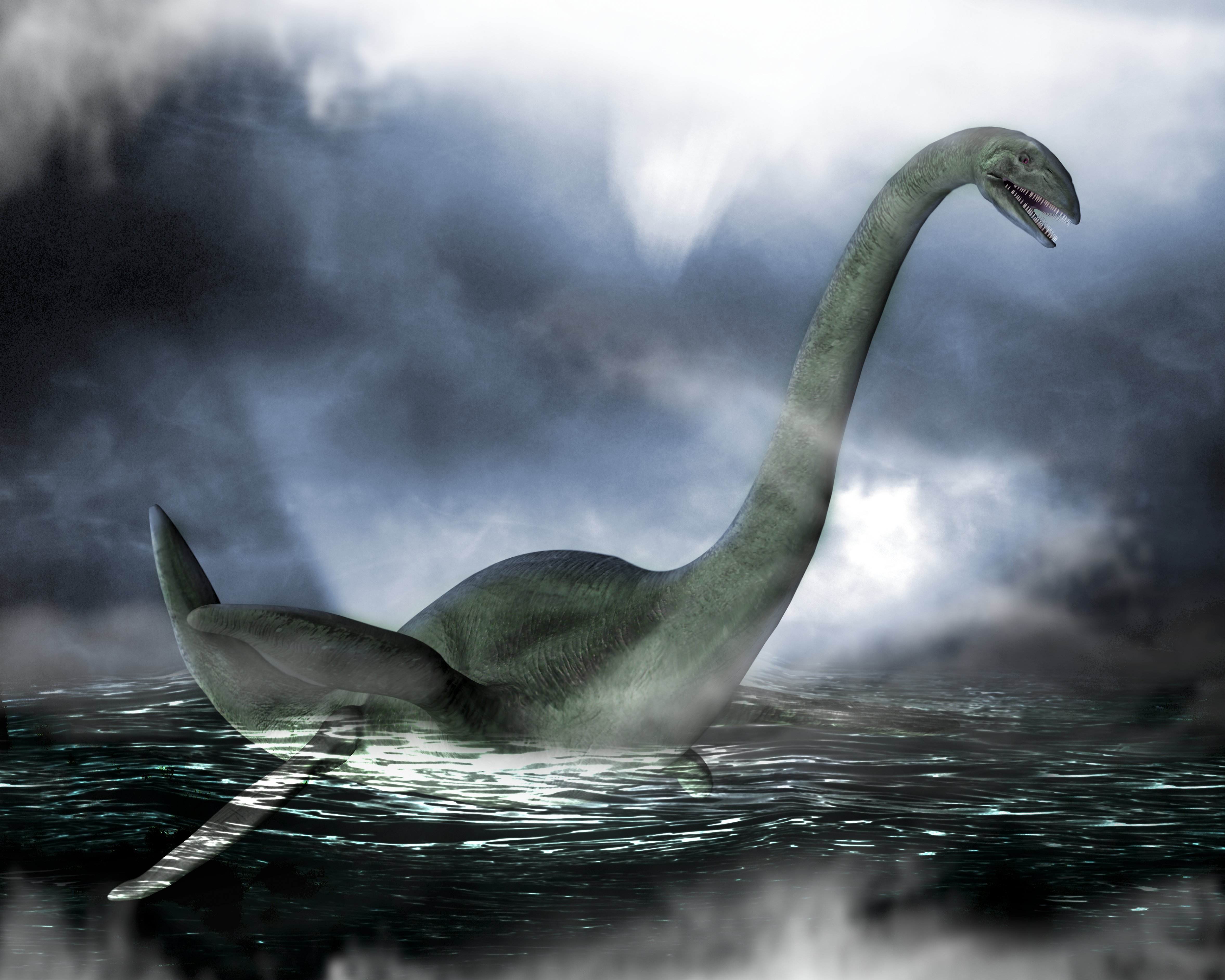 Impresión artística del Monstruo del Lago Ness, basada en Elasmosaurus, una especie de plesiosaurio y reptil marino prehistórico